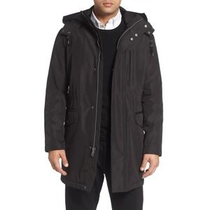 Cole Haan Mens Black Insulated Water Resistant Detachable Hood Car Coat Sz Small